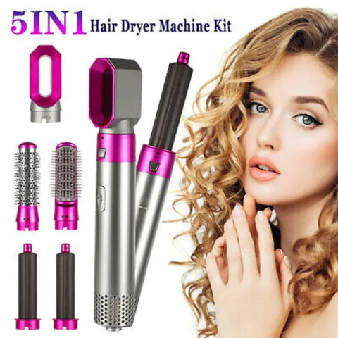 5 In 1 Detachable Hair Dryer Electric Blow Dryer Comb Negative Ion Straightener & Hair Curler