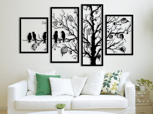 4 Pec In Set Tree Art Wall Decorations Mdf Wood Material Black Color