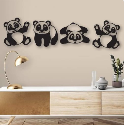 4 Pec Set Panda Kids Room Decoration Wall Art Black Color